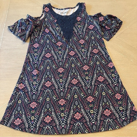 Mudd Blue Puff Sleeve Cold Shoulder A-Line Dress - Picture 1 of 6